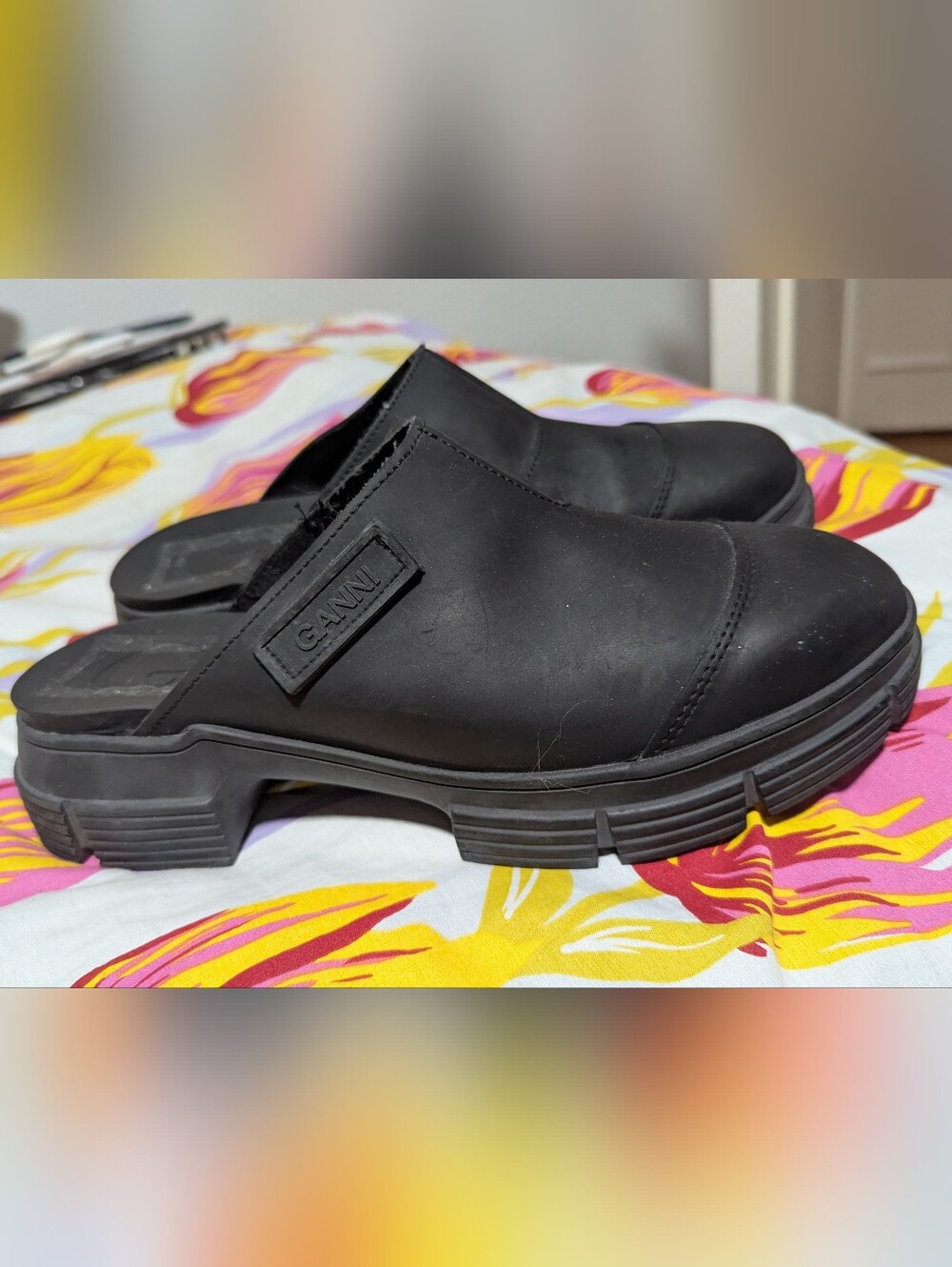 Ganni Black Leather Slip-On Clog